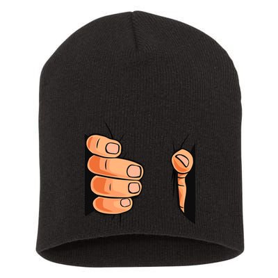 Funny Hand Gripping Optical Illusion Short Acrylic Beanie