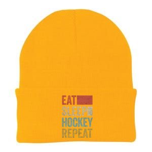 Funny Hockey Gift Eat Sleep Hockey Repeat Gift Knit Cap Winter Beanie