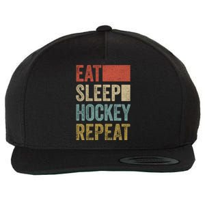 Funny Hockey Gift Eat Sleep Hockey Repeat Gift Wool Snapback Cap