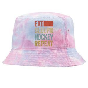 Funny Hockey Gift Eat Sleep Hockey Repeat Gift Tie-Dyed Bucket Hat