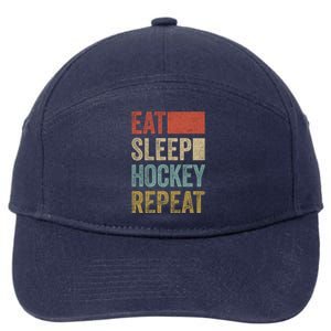 Funny Hockey Gift Eat Sleep Hockey Repeat Gift 7-Panel Snapback Hat