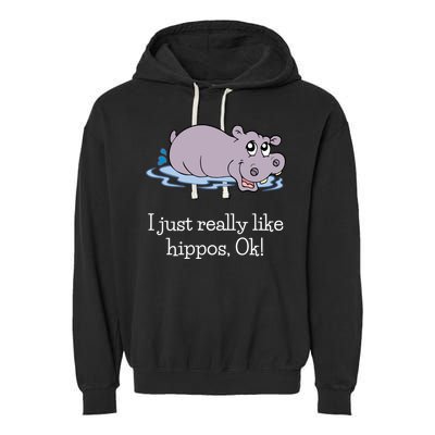 Funny Hippo Gift Just Really Like Hippos Ok! Hippopotamus Cool Gift Garment-Dyed Fleece Hoodie