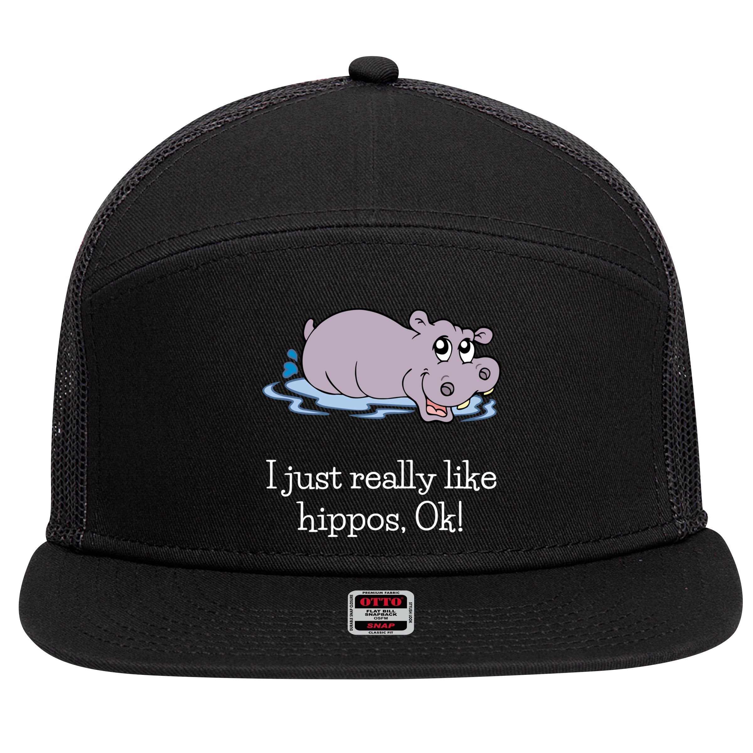 Funny Hippo Gift Just Really Like Hippos Ok! Hippopotamus Cool Gift 7 Panel Mesh Trucker Snapback Hat