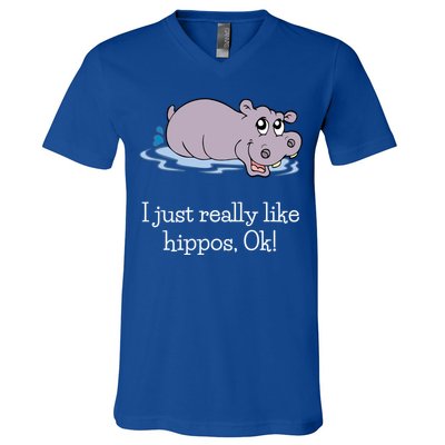 Funny Hippo Gift Just Really Like Hippos Ok! Hippopotamus Cool Gift V-Neck T-Shirt