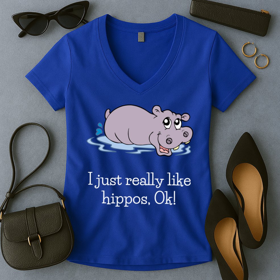 Funny Hippo Gift Just Really Like Hippos Ok! Hippopotamus Cool Gift Women's V-Neck T-Shirt