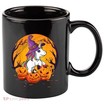 Fun Halloween Girls Kids Witchy Unicorn Halloween 11oz C Handle Ceramic Mug