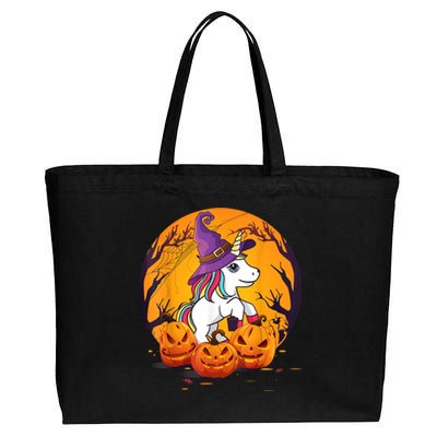 Fun Halloween Girls Kids Witchy Unicorn Halloween Cotton Canvas Jumbo Tote