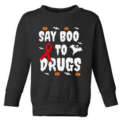 Funny Halloween Gift Say Boo To Drugs Awareness Red Ribbon Toddler Sweatshirt