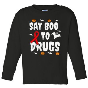 Funny Halloween Gift Say Boo To Drugs Awareness Red Ribbon Toddler Long Sleeve Shirt