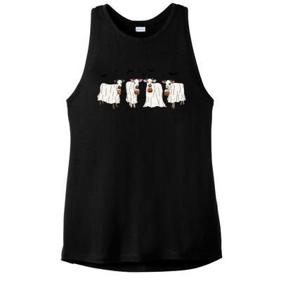 Funny Halloween Ghost Cows Trick Or Treat Cow Lover Gift Ladies PosiCharge Tri-Blend Wicking Tank