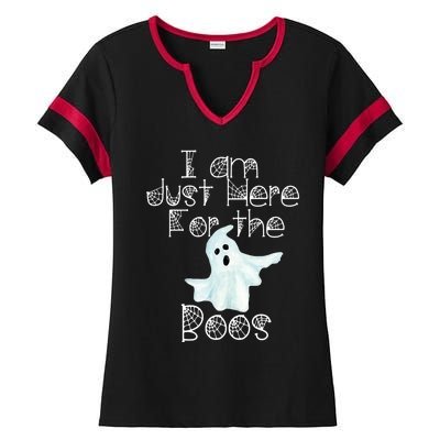 Funny Halloween Gift I Am Just Here For The Boos Ghost Gift Ladies Halftime Notch Neck Tee