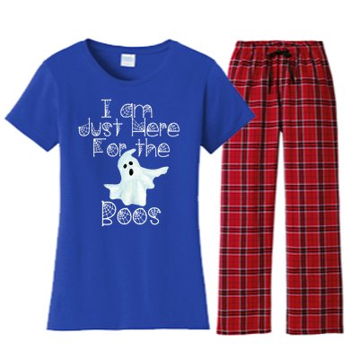 Funny Halloween Gift I Am Just Here For The Boos Ghost Gift Women's Flannel Pajama Set