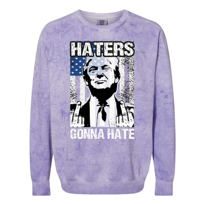 Funny Haters Gonna Hate President Donald Trump Middle Finger Colorblast Crewneck Sweatshirt