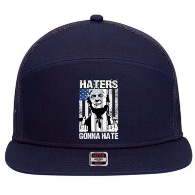 Funny Haters Gonna Hate President Donald Trump Middle Finger 7 Panel Mesh Trucker Snapback Hat