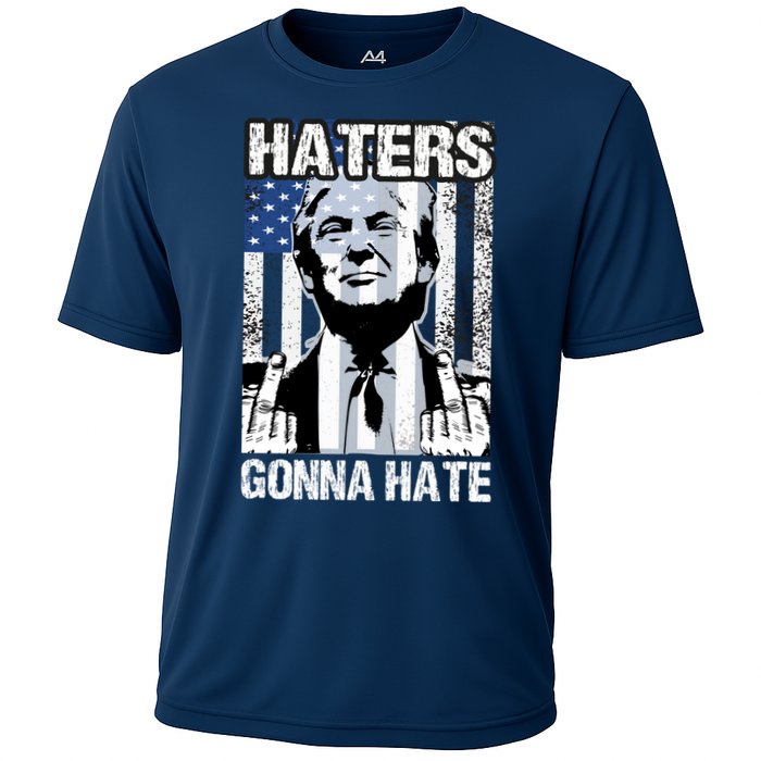 Funny Haters Gonna Hate President Donald Trump Middle Finger Cooling Performance Crew T-Shirt
