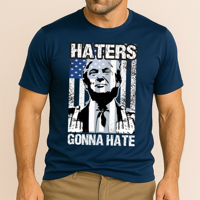 Funny Haters Gonna Hate President Donald Trump Middle Finger Cooling Performance Crew T-Shirt