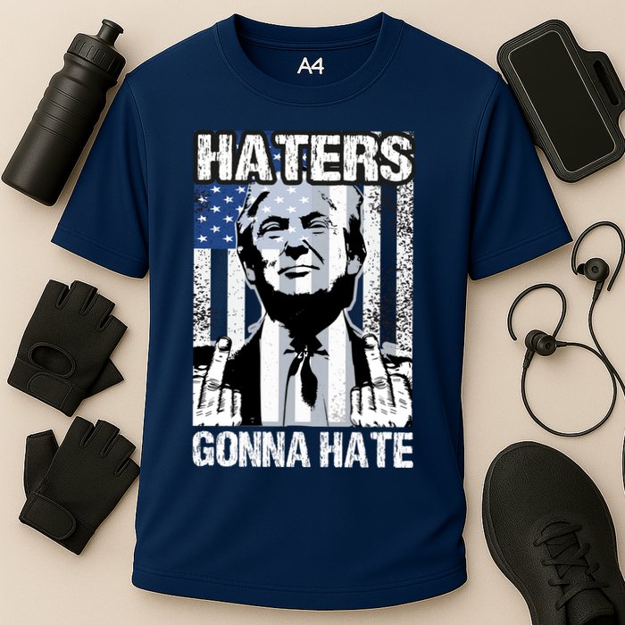 Funny Haters Gonna Hate President Donald Trump Middle Finger Cooling Performance Crew T-Shirt