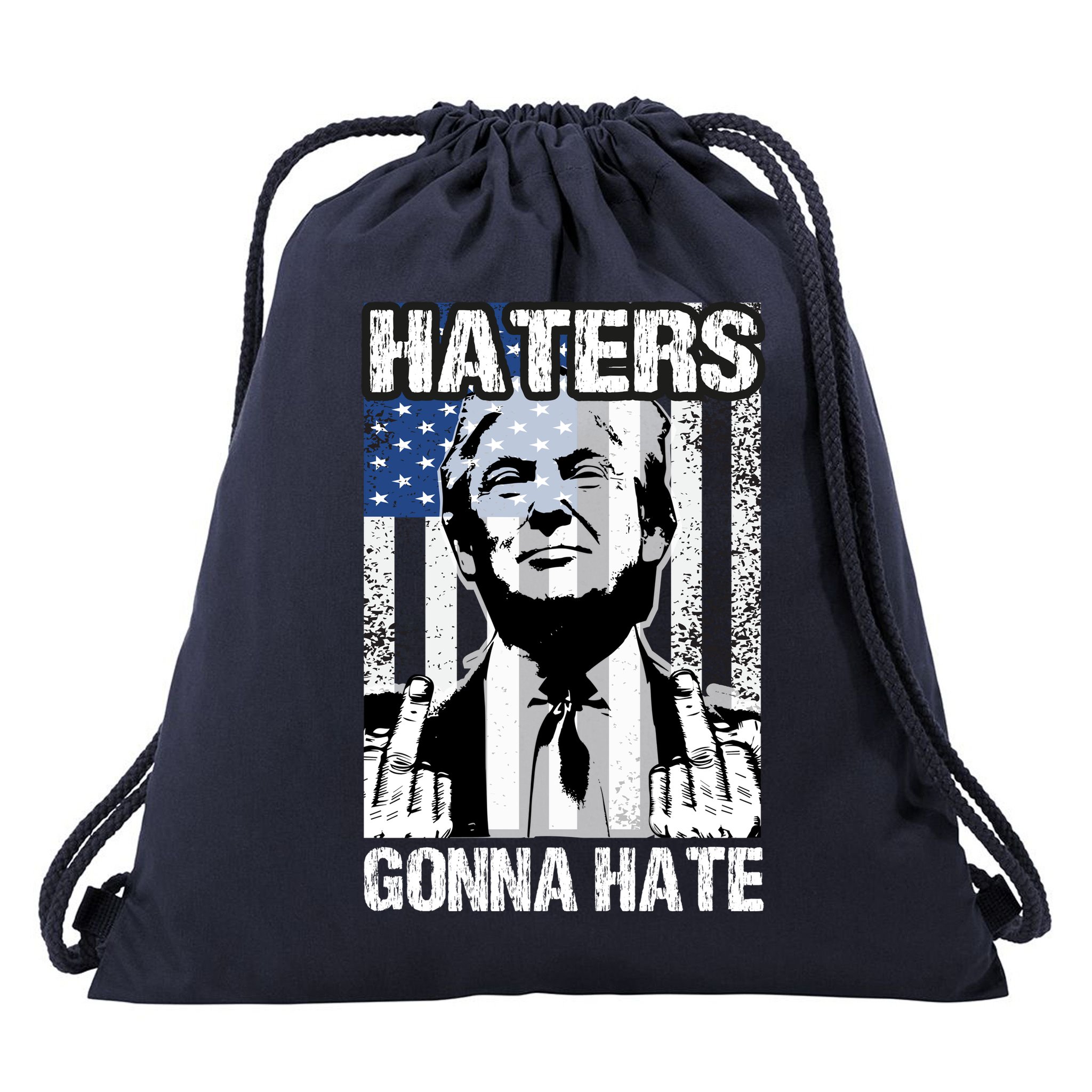 Funny Haters Gonna Hate President Donald Trump Middle Finger Drawstring Bag