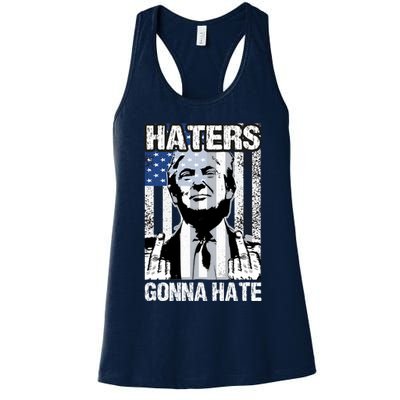 Funny Haters Gonna Hate President Donald Trump Middle Finger Womens Tank Top