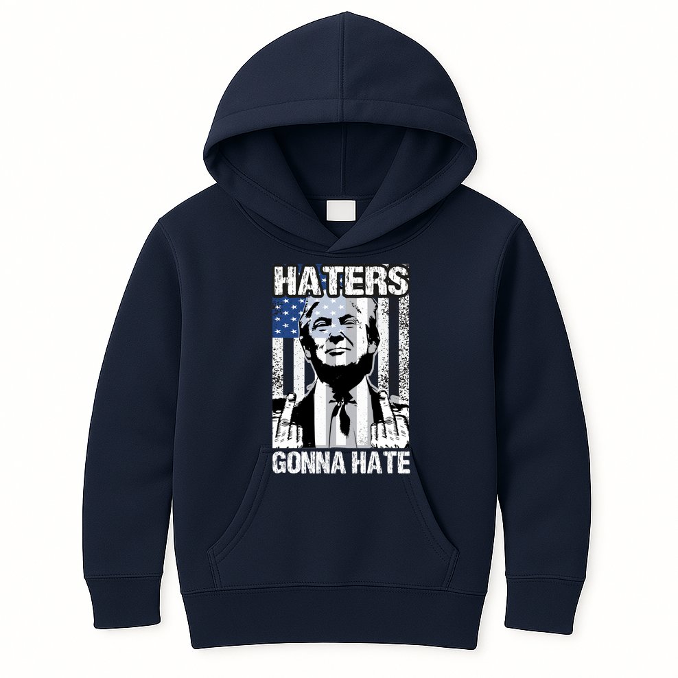 Funny Haters Gonna Hate President Donald Trump Middle Finger Kids Hoodie