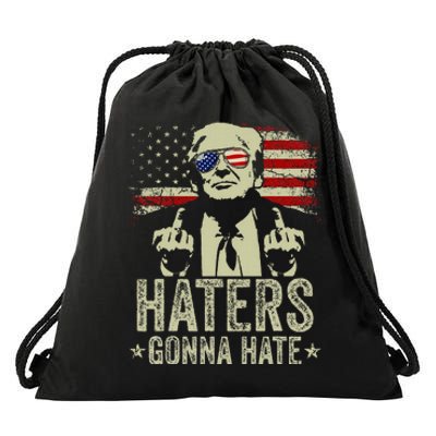 Funny Haters Gonna Hate President Donald Trump Middle Finger Drawstring Bag