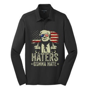 Funny Haters Gonna Hate President Donald Trump Middle Finger Silk Touch Performance Long Sleeve Polo