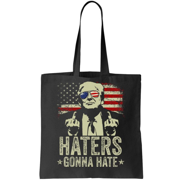 Funny Haters Gonna Hate President Donald Trump Middle Finger Tote Bag