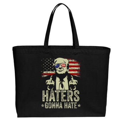 Funny Haters Gonna Hate President Donald Trump Middle Finger Cotton Canvas Jumbo Tote