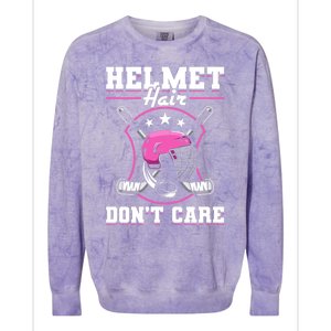 Funny Hockey Goalie Gift Helmet Hair Dont Care Ice Hockey Funny Gift Colorblast Crewneck Sweatshirt