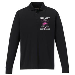 Funny Hockey Goalie Gift Helmet Hair Dont Care Ice Hockey Funny Gift Performance Long Sleeve Polo