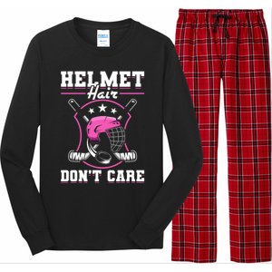 Funny Hockey Goalie Gift Helmet Hair Dont Care Ice Hockey Funny Gift Long Sleeve Pajama Set