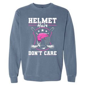 Funny Hockey Goalie Gift Helmet Hair Dont Care Ice Hockey Funny Gift Garment-Dyed Sweatshirt