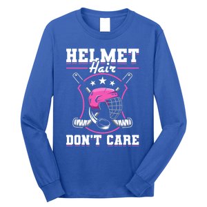 Funny Hockey Goalie Gift Helmet Hair Dont Care Ice Hockey Funny Gift Long Sleeve Shirt