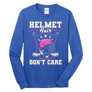 Funny Hockey Goalie Gift Helmet Hair Dont Care Ice Hockey Funny Gift Tall Long Sleeve T-Shirt