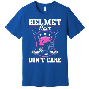 Funny Hockey Goalie Gift Helmet Hair Dont Care Ice Hockey Funny Gift Premium T-Shirt