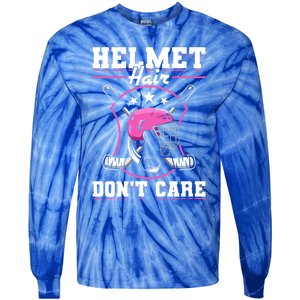 Funny Hockey Goalie Gift Helmet Hair Dont Care Ice Hockey Funny Gift Tie-Dye Long Sleeve Shirt