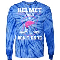 Funny Hockey Goalie Gift Helmet Hair Dont Care Ice Hockey Funny Gift Tie-Dye Long Sleeve Shirt