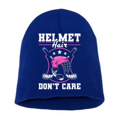 Funny Hockey Goalie Gift Helmet Hair Dont Care Ice Hockey Funny Gift Short Acrylic Beanie