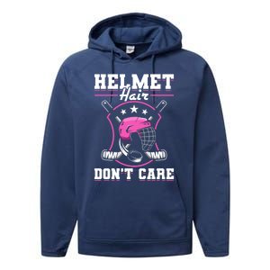 Funny Hockey Goalie Gift Helmet Hair Dont Care Ice Hockey Funny Gift Performance Fleece Hoodie