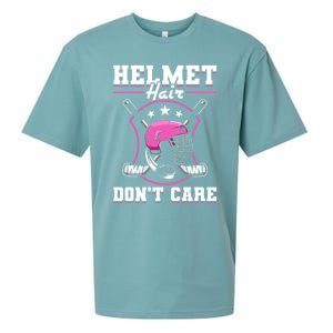 Funny Hockey Goalie Gift Helmet Hair Dont Care Ice Hockey Funny Gift Sueded Cloud Jersey T-Shirt