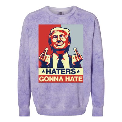 Funny Haters Gonna Hate Donald Trump Middle Finger Colorblast Crewneck Sweatshirt