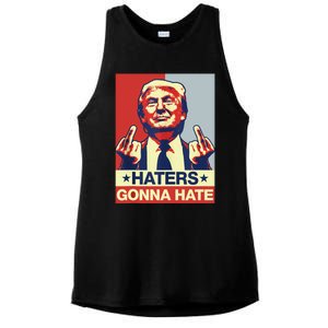 Funny Haters Gonna Hate Donald Trump Middle Finger Ladies PosiCharge Tri-Blend Wicking Tank