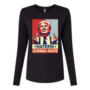 Funny Haters Gonna Hate Donald Trump Middle Finger Womens Cotton Relaxed Long Sleeve T-Shirt