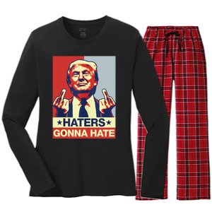 Funny Haters Gonna Hate Donald Trump Middle Finger Women's Long Sleeve Flannel Pajama Set 