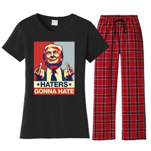 Funny Haters Gonna Hate Donald Trump Middle Finger Women's Flannel Pajama Set