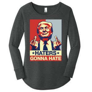 Funny Haters Gonna Hate Donald Trump Middle Finger Women's Perfect Tri Tunic Long Sleeve Shirt