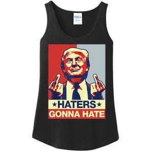 Funny Haters Gonna Hate Donald Trump Middle Finger Ladies Essential Tank