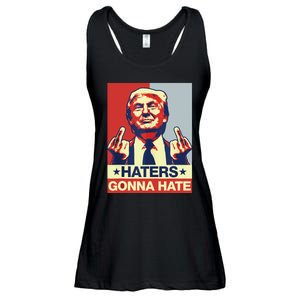 Funny Haters Gonna Hate Donald Trump Middle Finger Ladies Essential Flowy Tank