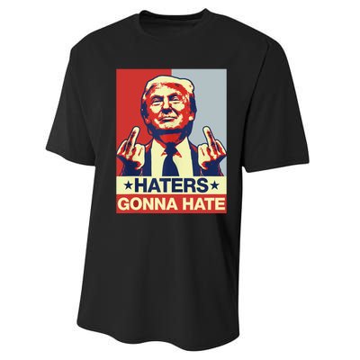 Funny Haters Gonna Hate Donald Trump Middle Finger Performance Sprint T-Shirt