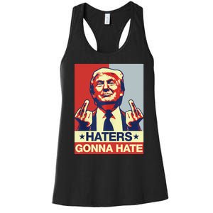 Funny Haters Gonna Hate Donald Trump Middle Finger Women's Racerback Tank